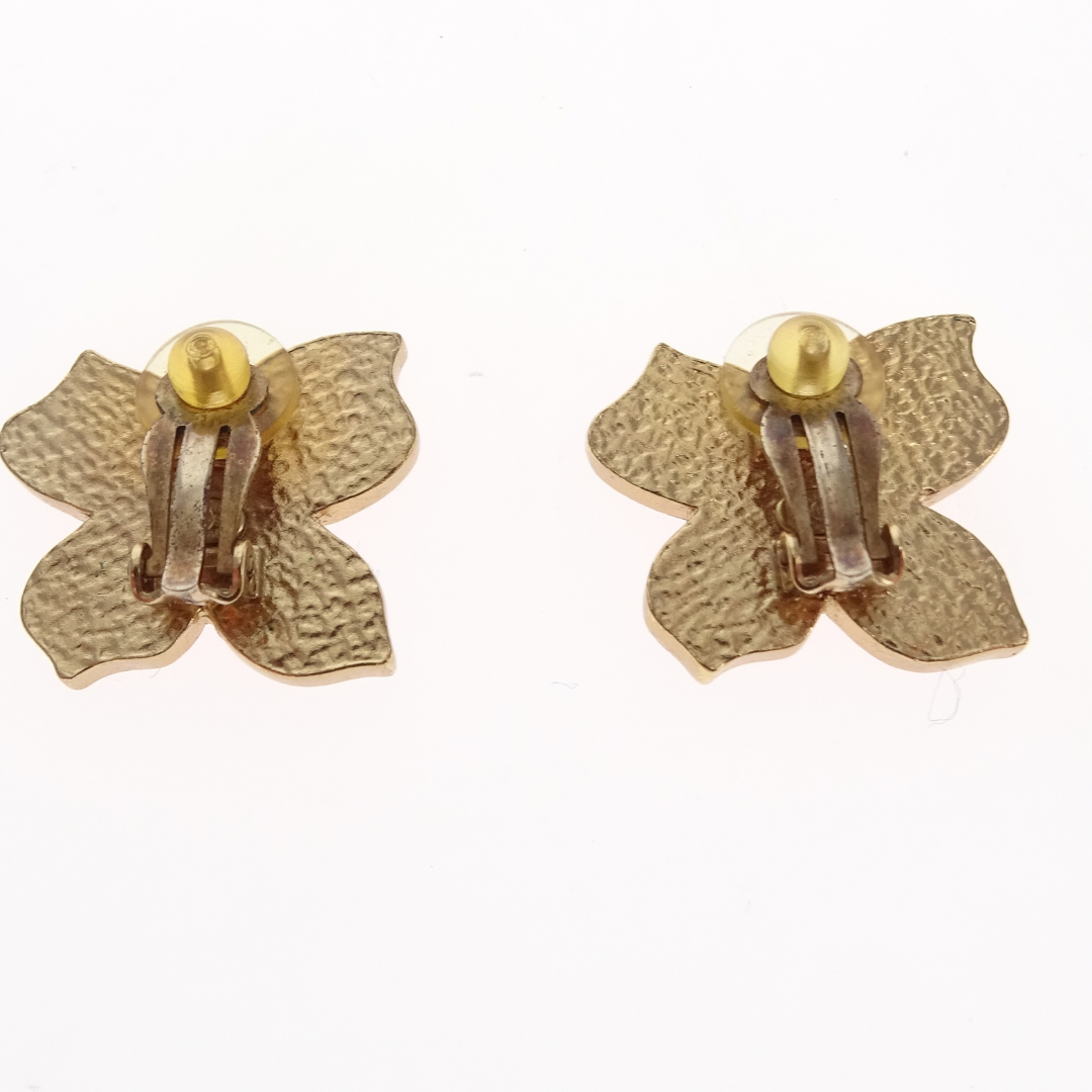 Chanel Clip On Earrings Butterfly Shape Orange Enamel/Goldtone 2002