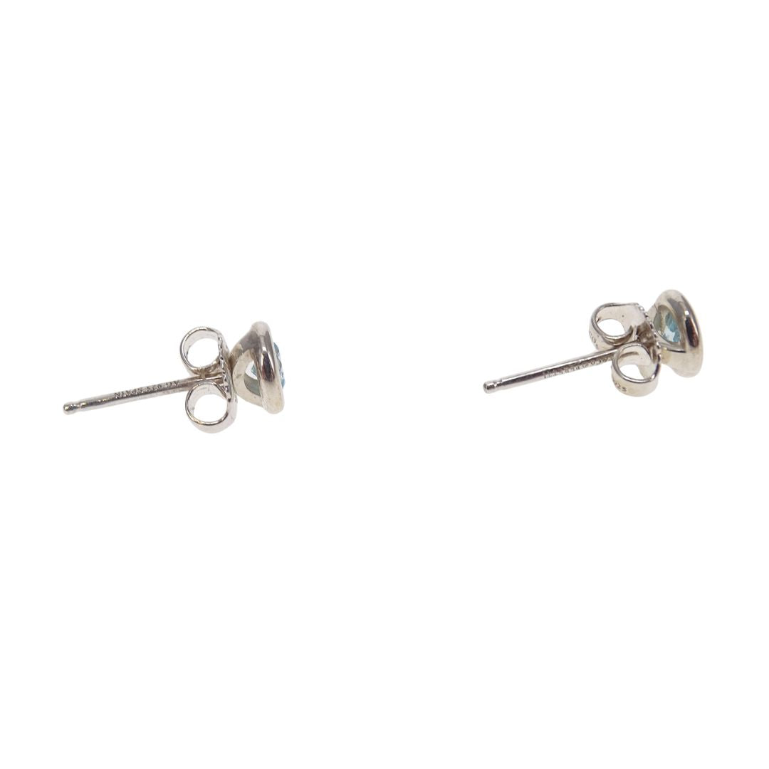 Tiffany & Co Elsa Peretti Colour By The Yard Aquamarine Diamond Earrings Sterling Silver