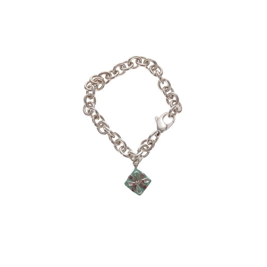 Tiffany Sterling Silver and Blue Enamel Present Charm Bracelet