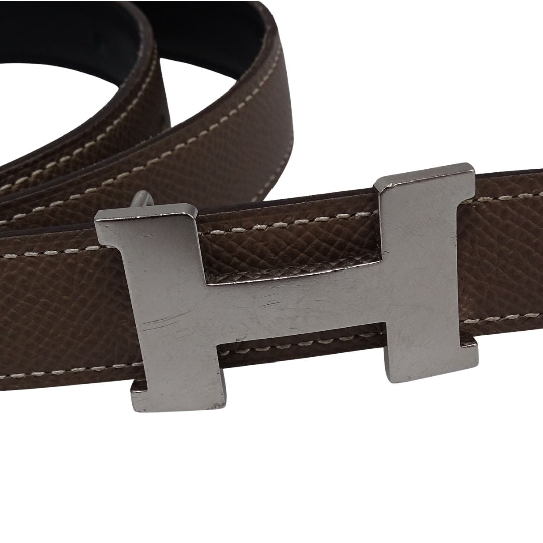 Hermes Belt 24mm Mini Constance Buckle Etoupe/Noir PHW 2017