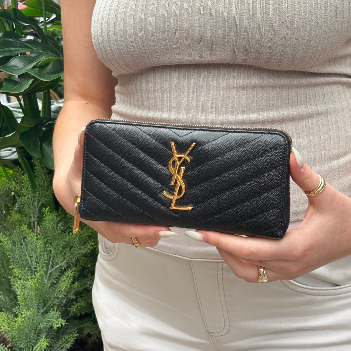 Saint Laurent Cassandre Long Zipped Wallet Black GHW