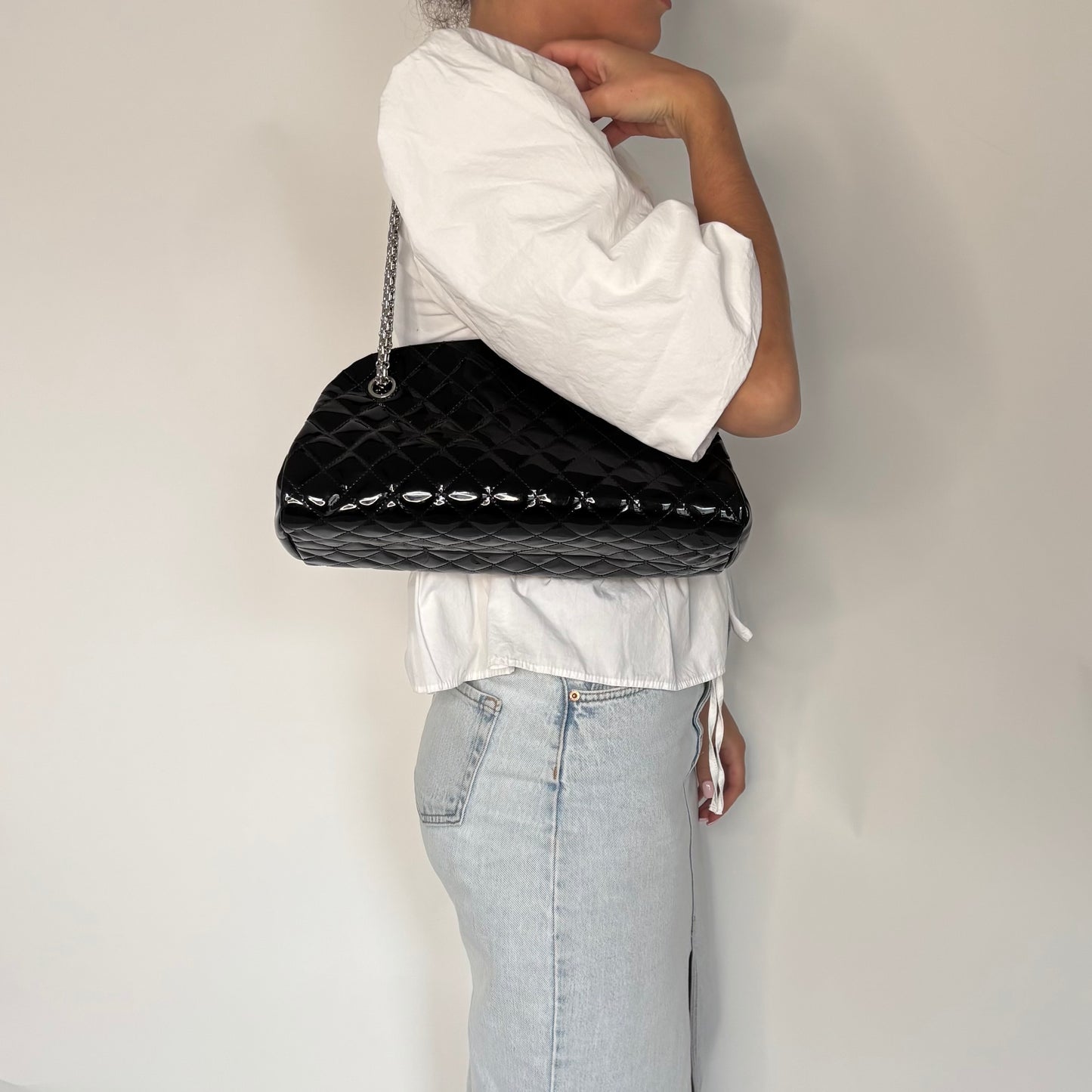 Chanel Mademoiselle Bowling Bag Black Patent Leather SHW 2011