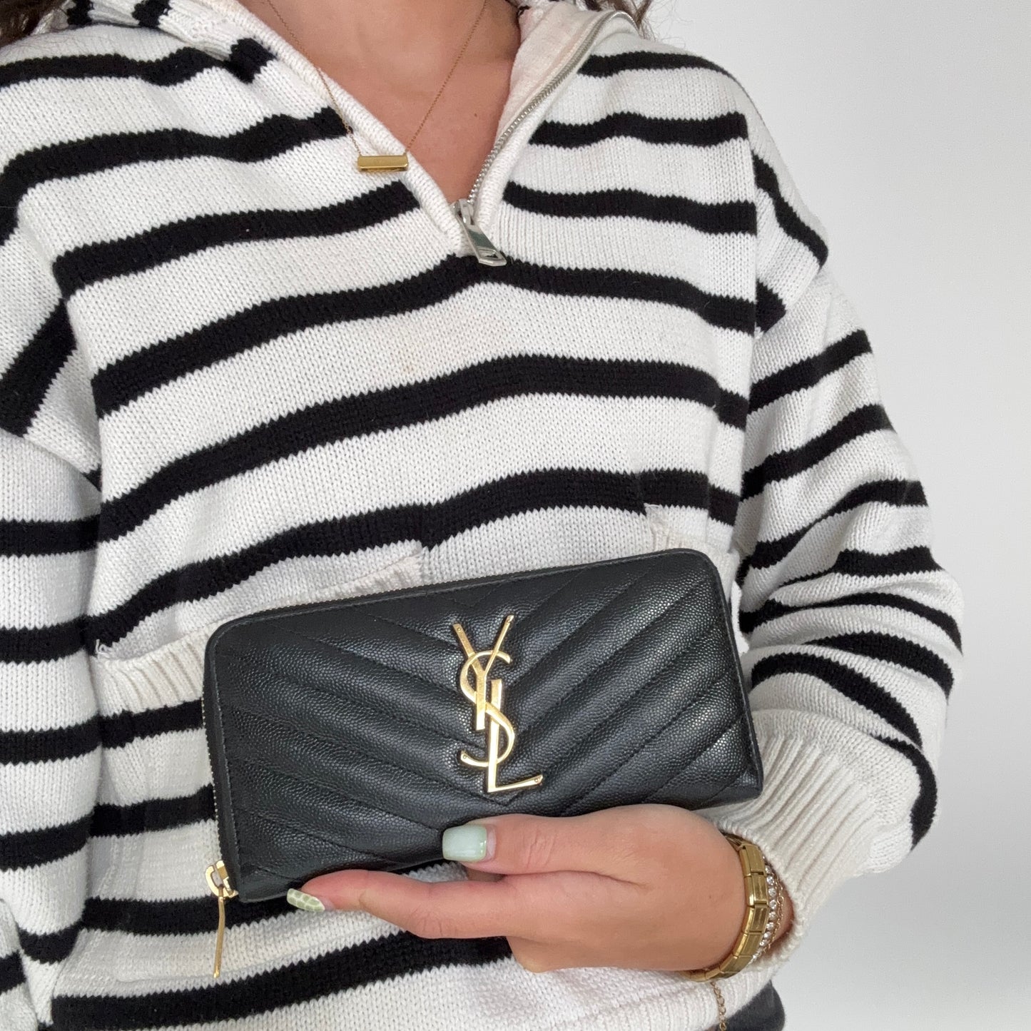 Saint Laurent Long Zipped Wallet Black GHW