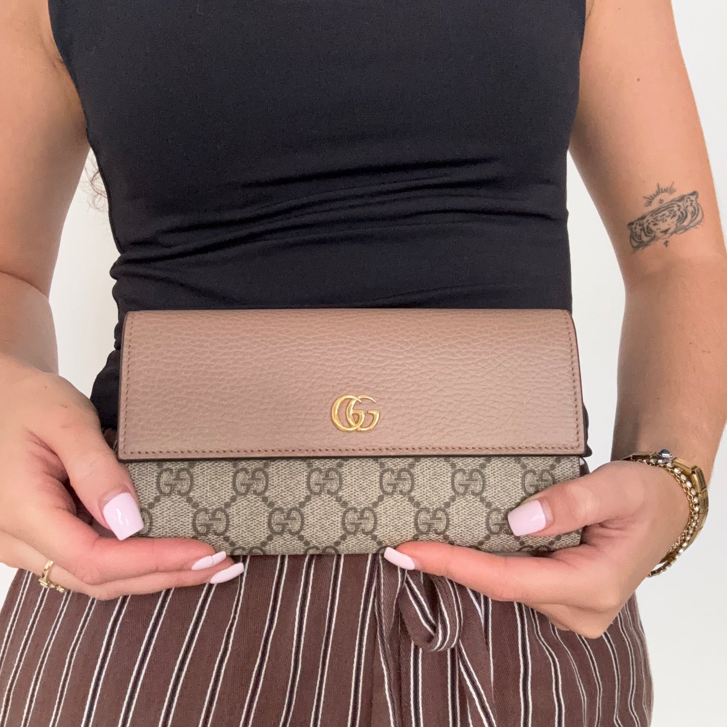 Gucci Marmont Continential Wallet Dusty Pink and GG Supreme
