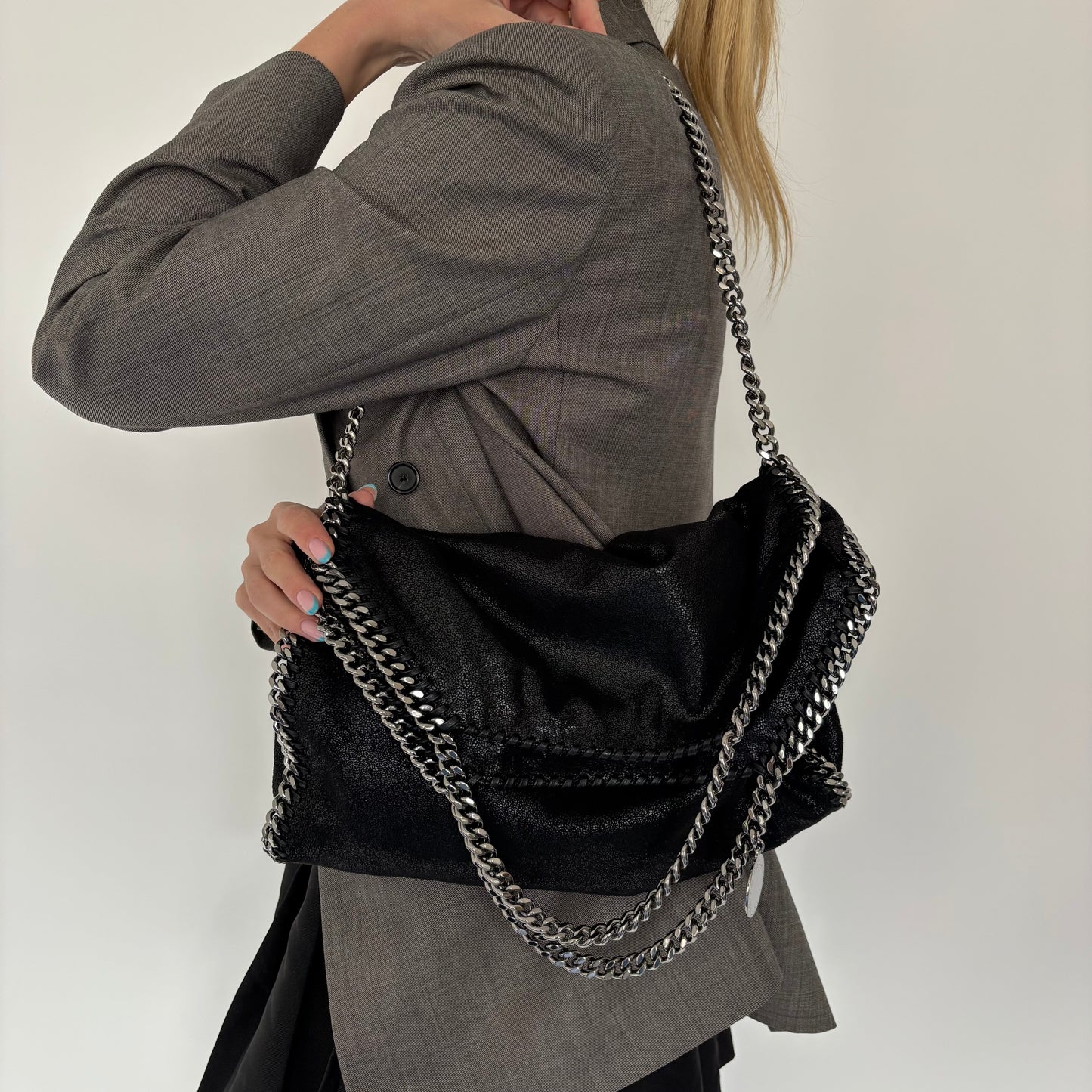 Stella McCartney Black Shaggy Deer SHW Falabella 3 Chain Bag