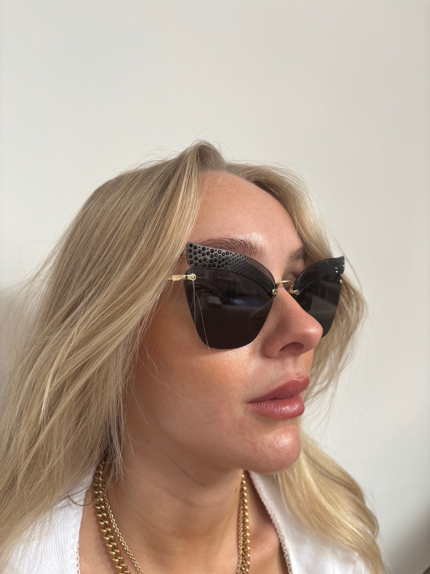 Miu Miu Black and Diamante Detail SMU 56T Sunglasses