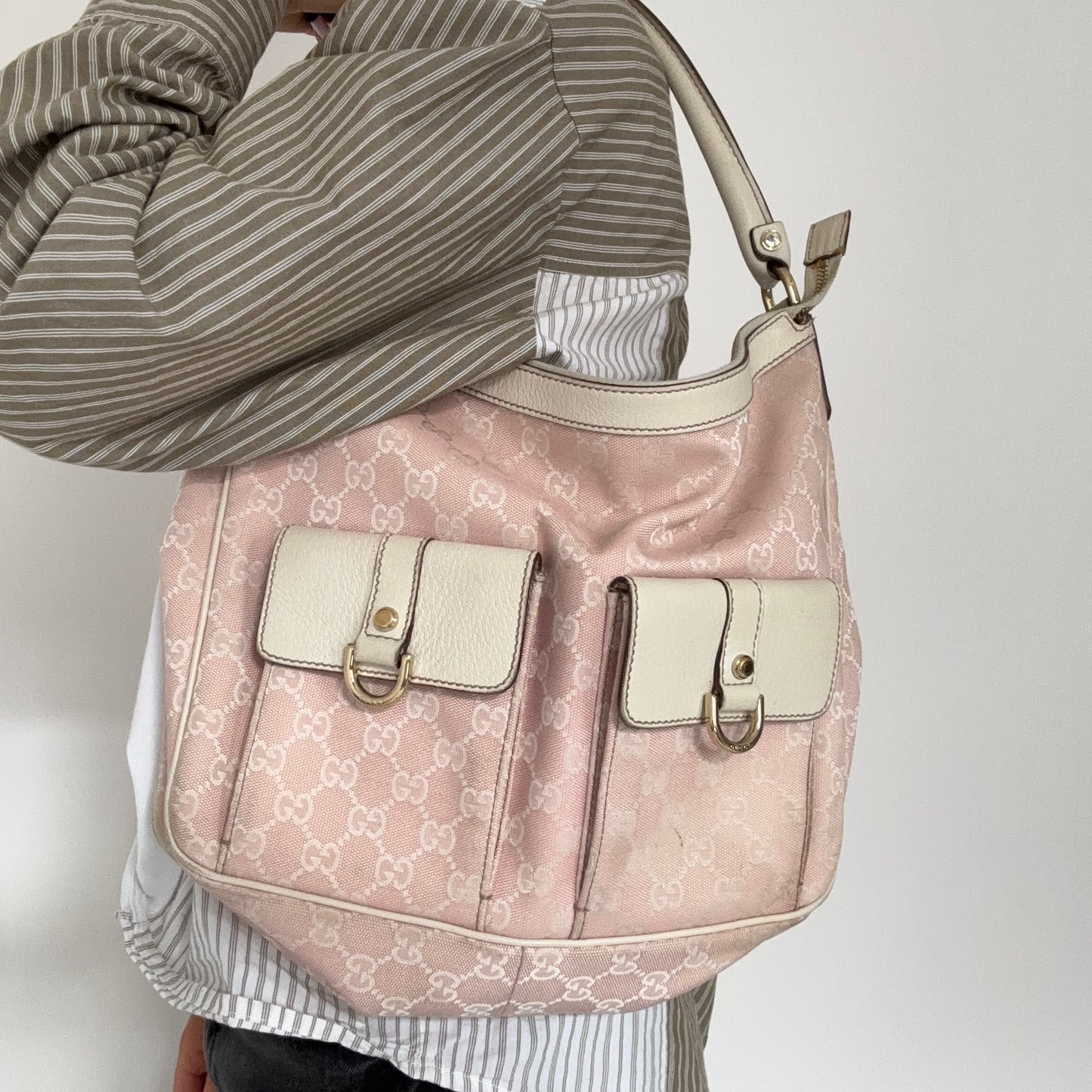 Gucci Abbey Twin Pocket Shoulder Bag Pink GG