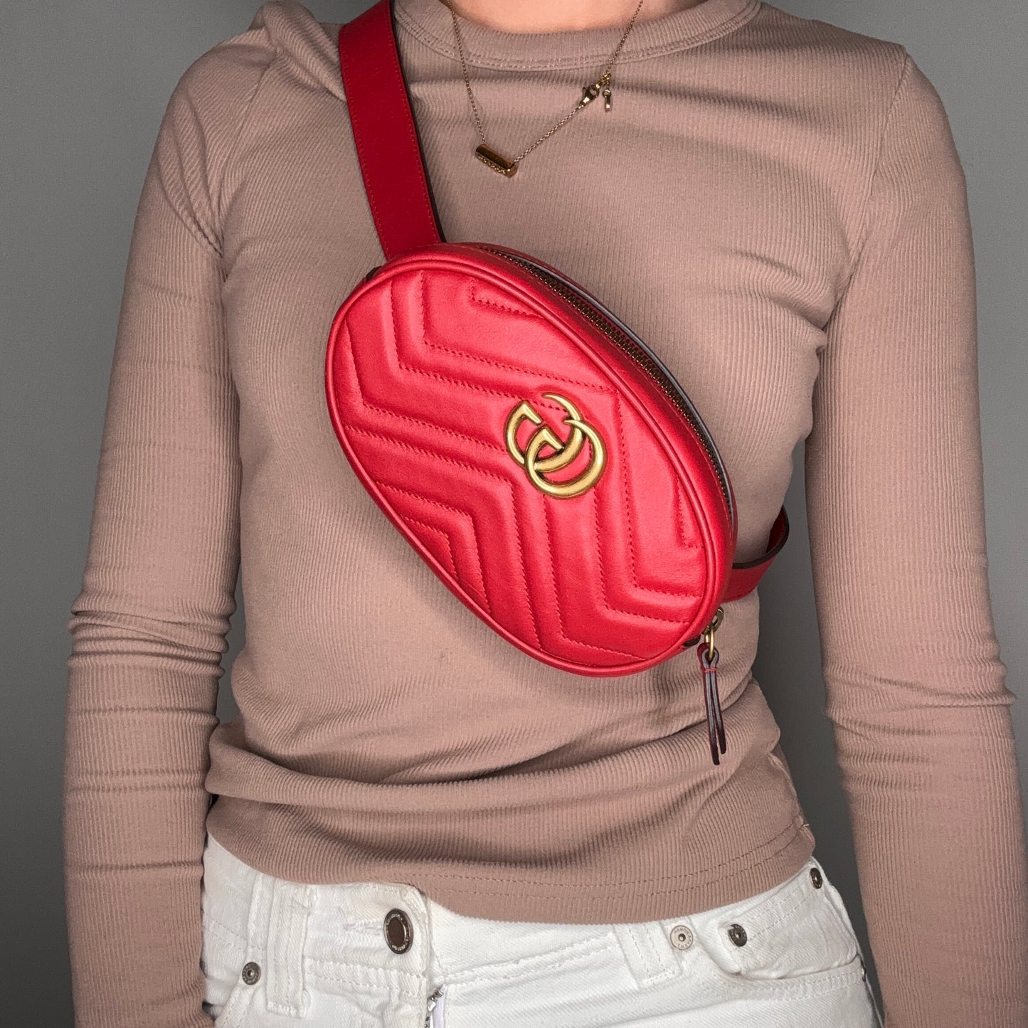 Gucci Marmont Belt Bag Oval Red Leather