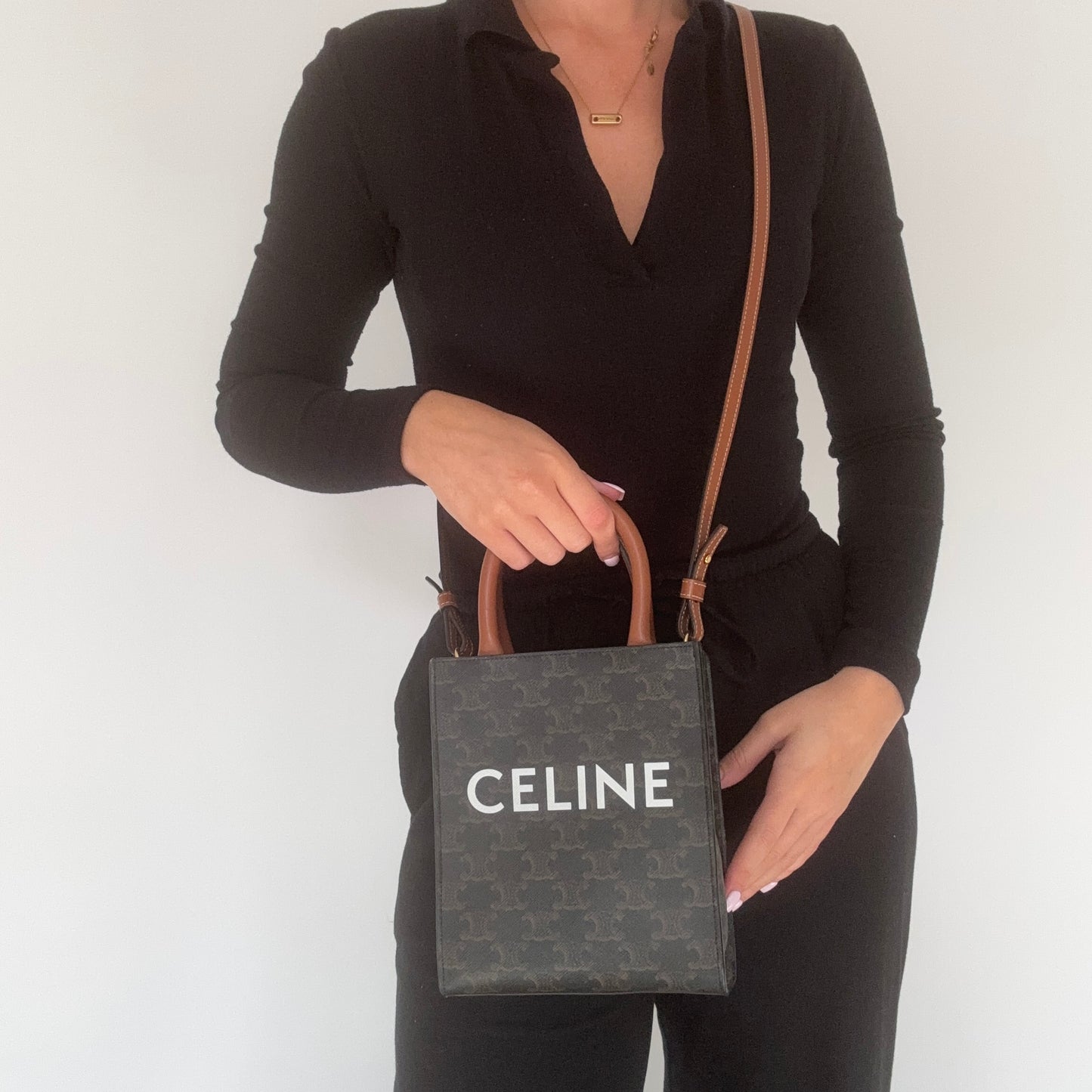 Celine Vertical Cabas Tote Mini Triomphe Canvas