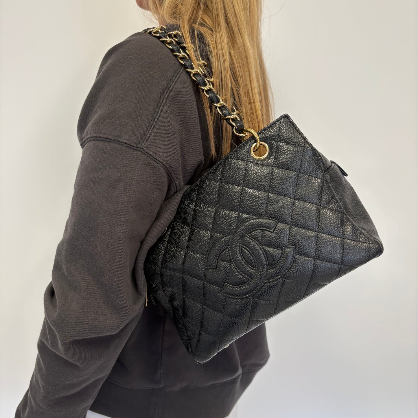 Chanel Petite Timeless Tote (PTT) In Black Caviar Calfskin Leather Vintage 2006/08