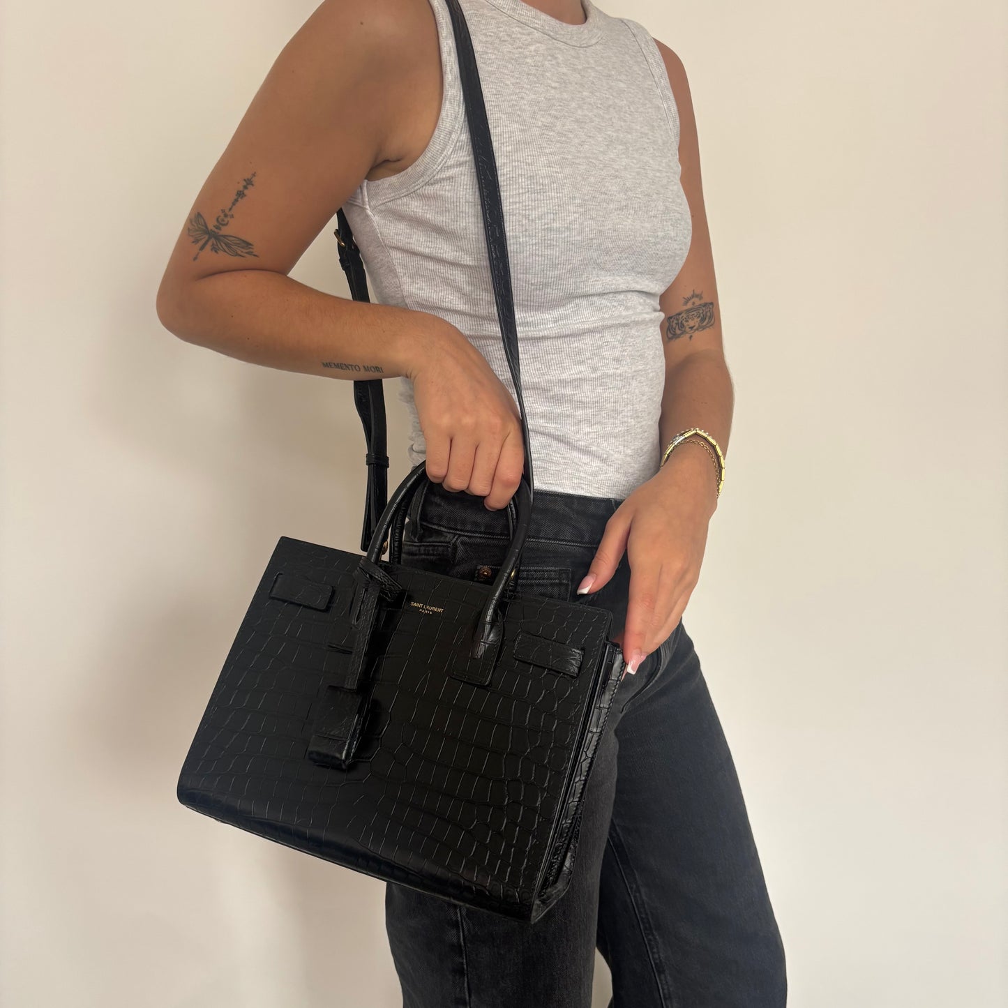 Saint Laurent Sac De Jour Baby Black Croc