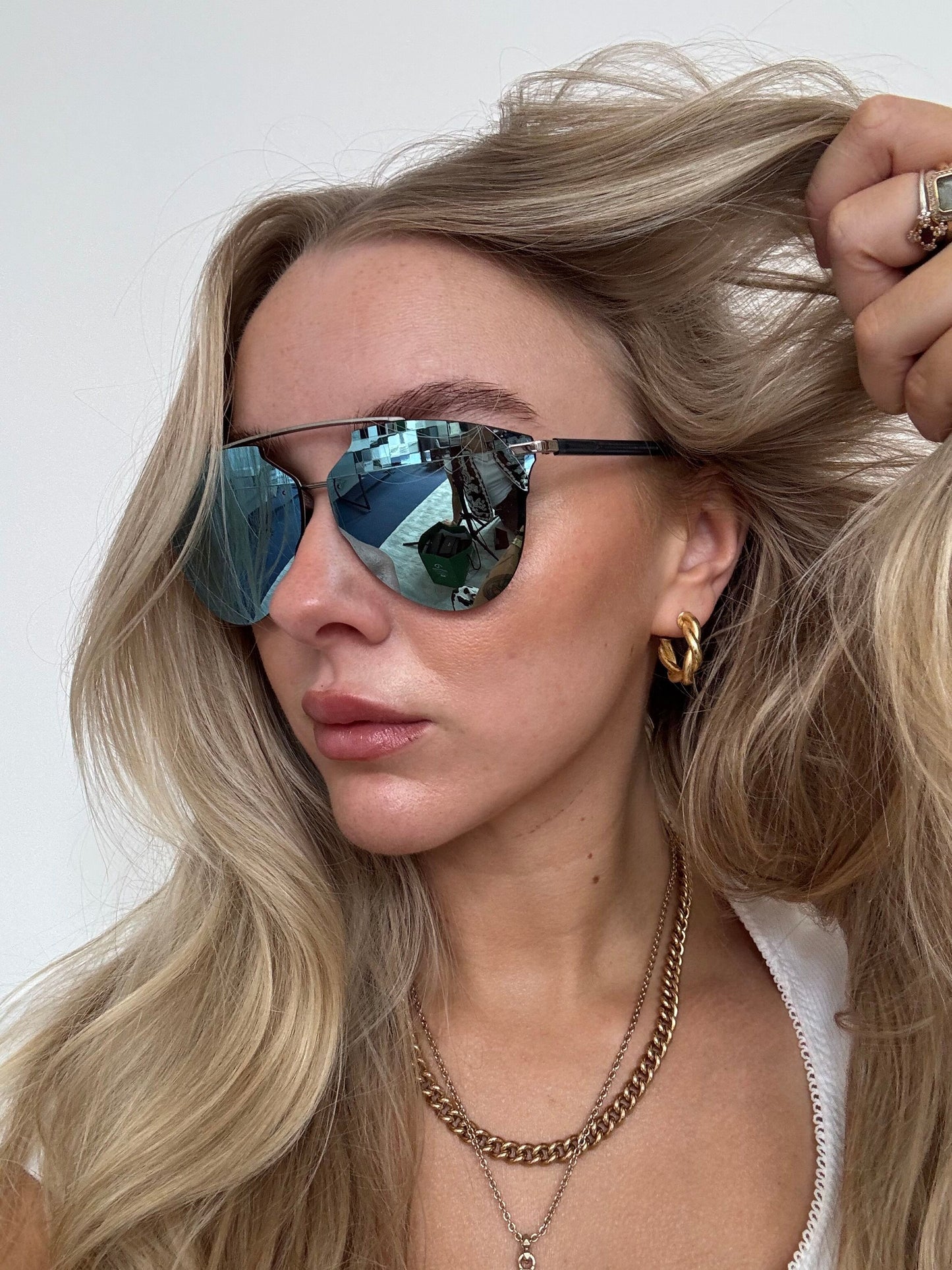 Dior DiorReflected Silver and Blue Pixel Mirror Pilot Sunglasses