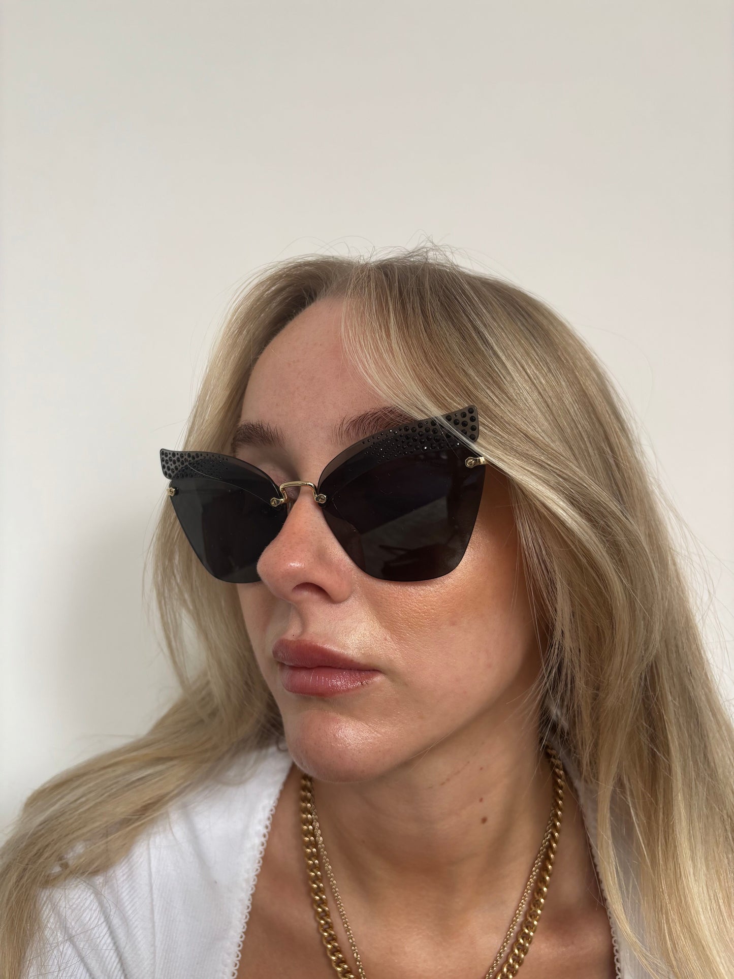 Miu Miu Black and Diamante Detail SMU 56T Sunglasses