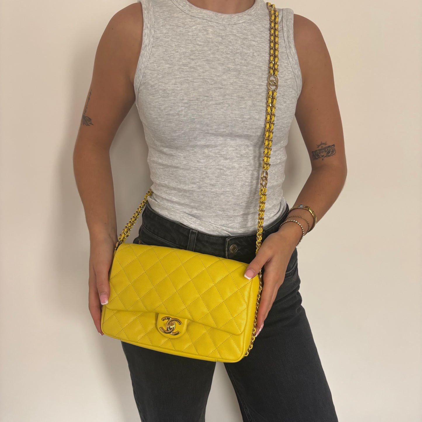 Chanel CC You Flap Bag Lime Caviar GHW (NFID)
