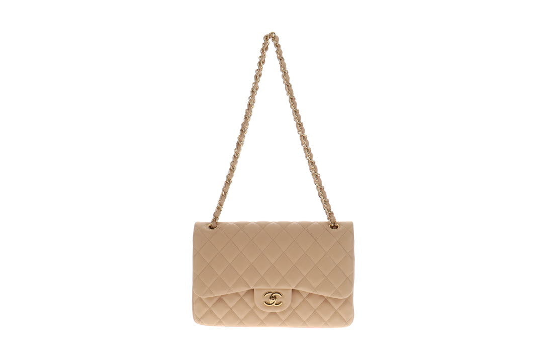 Chanel Beige Lambskin GHW Classic Jumbo Double Flap 2011