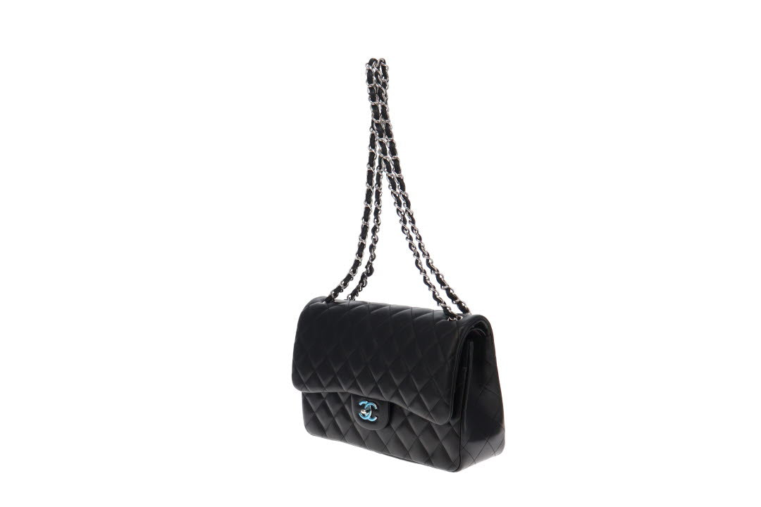 Chanel Black Lambskin Classic Jumbo Double Flap 2016