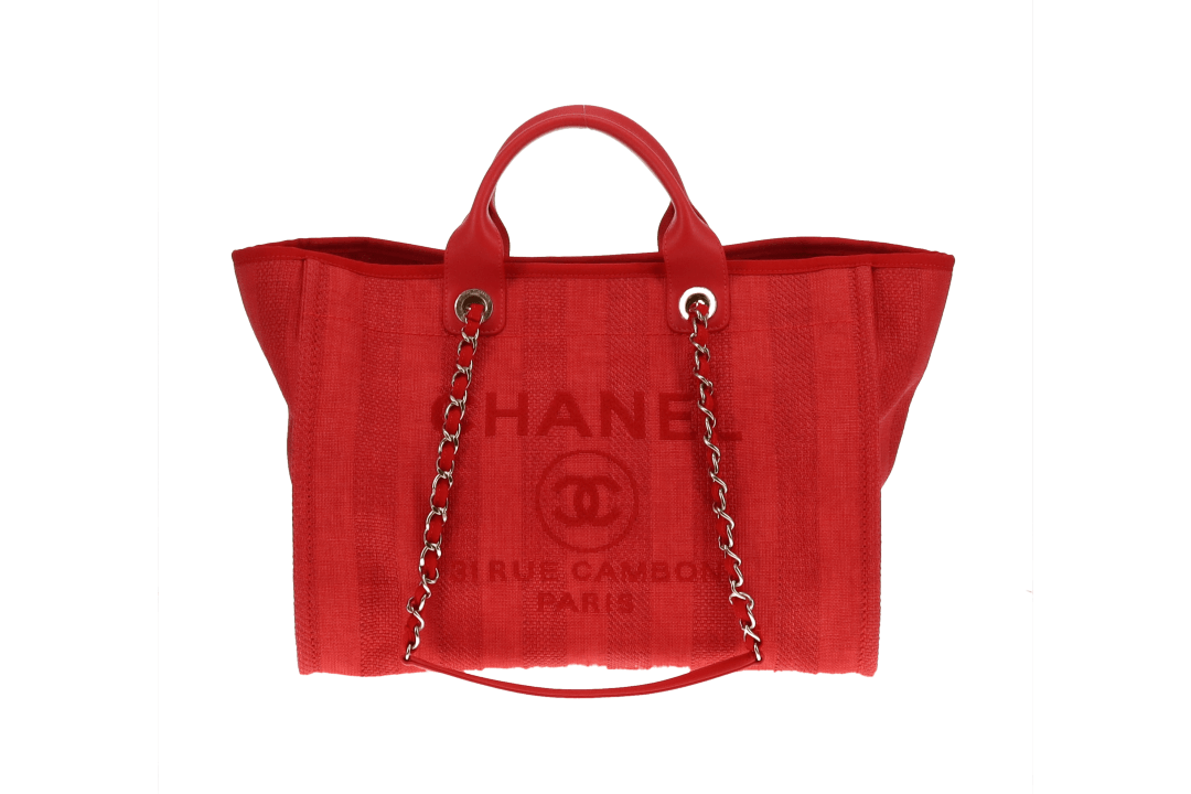 Chanel Deauville Tote Rouge Medium Rayures (No Pochette) GH 2022