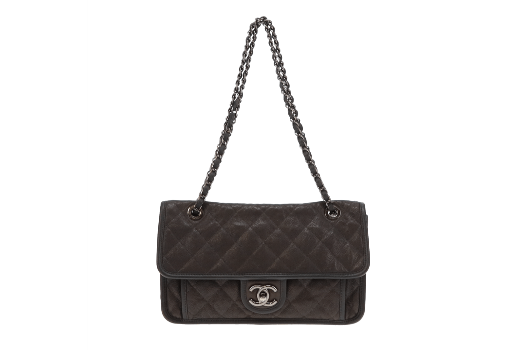 Chanel Grey Caviar French Riviera Medium Flap Bag 2014