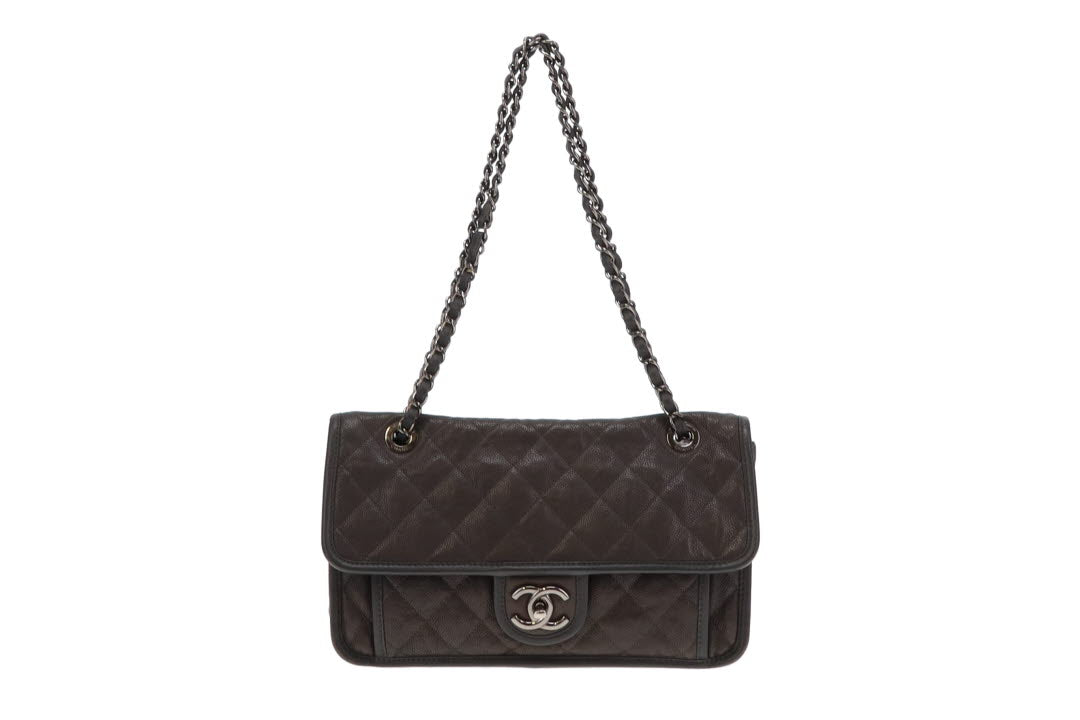 Chanel Grey Caviar French Riviera Medium Flap Bag 2014