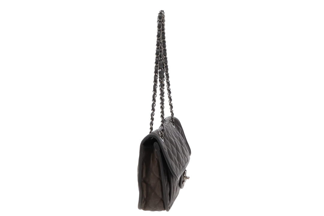 Chanel Grey Caviar French Riviera Medium Flap Bag 2014