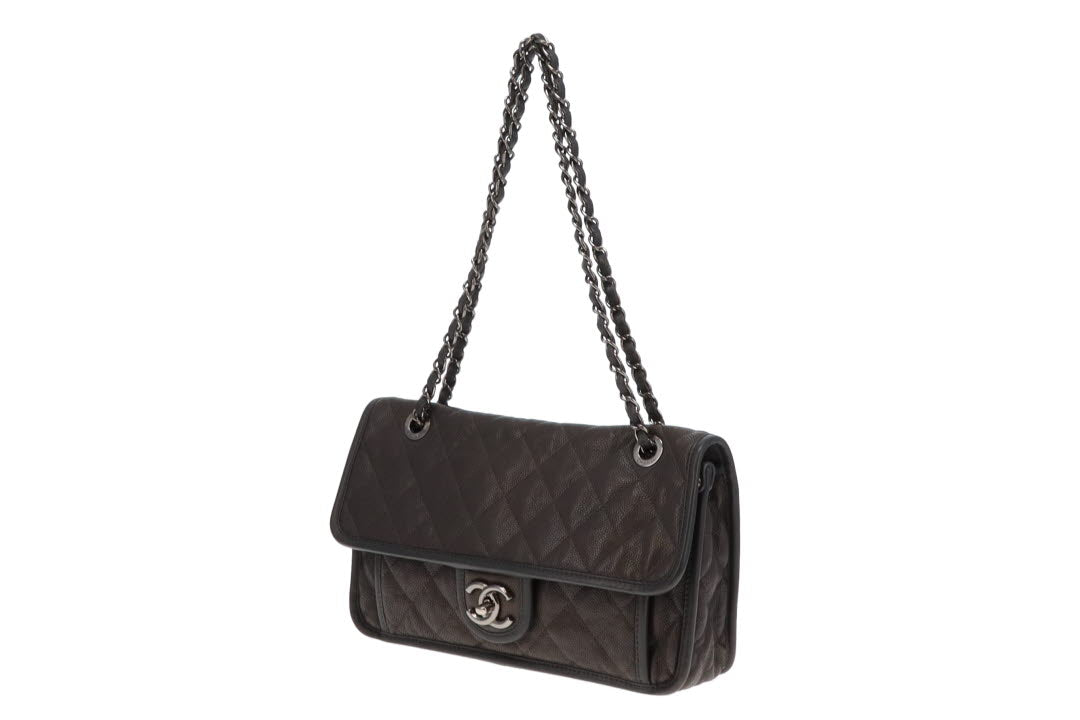 Chanel Grey Caviar French Riviera Medium Flap Bag 2014