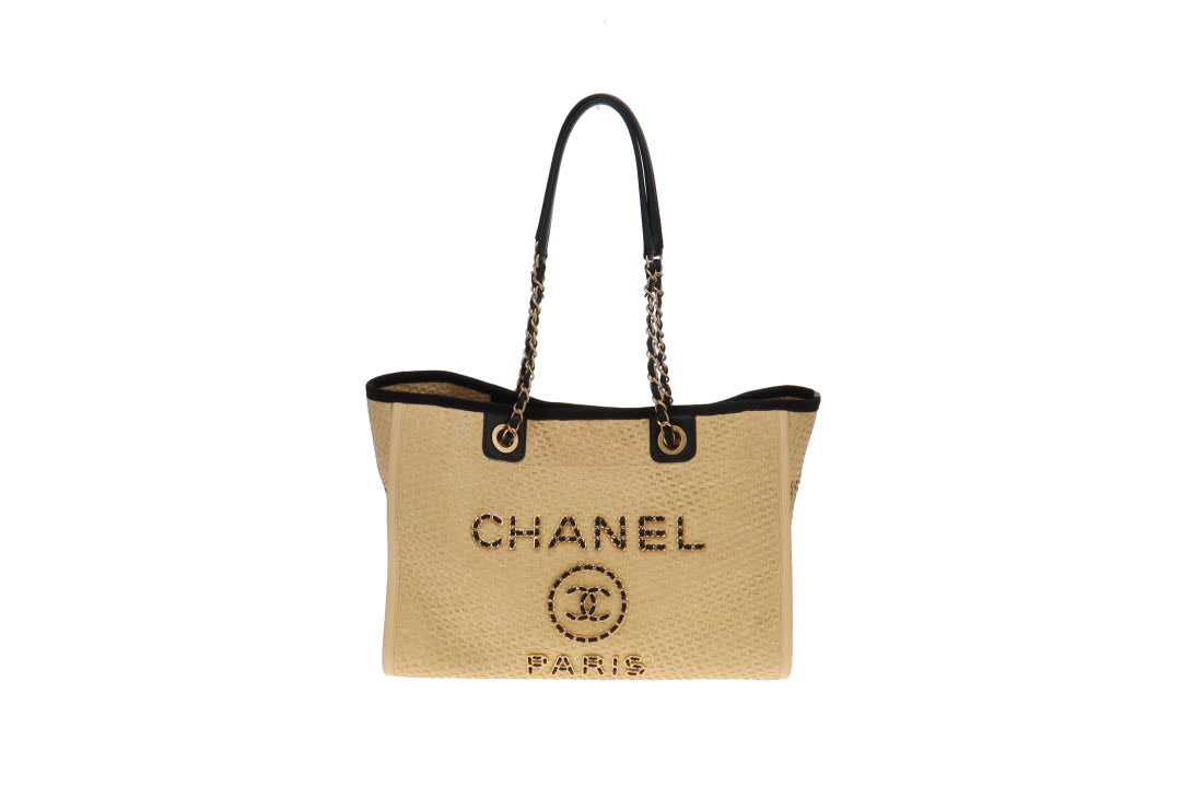 Chanel Raffia Deauville With Gold Chain Logo 30cm 2020