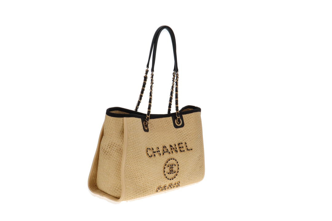 Chanel Raffia Deauville With Gold Chain Logo 30cm 2020