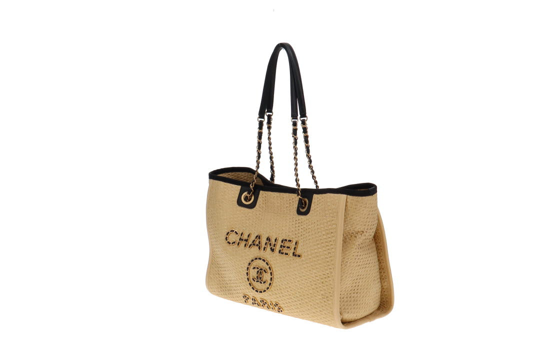 Chanel Raffia Deauville With Gold Chain Logo 30cm 2020