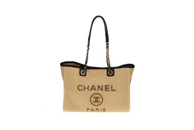 Chanel Raffia Deauville With Gold Chain Logo 30cm 2020