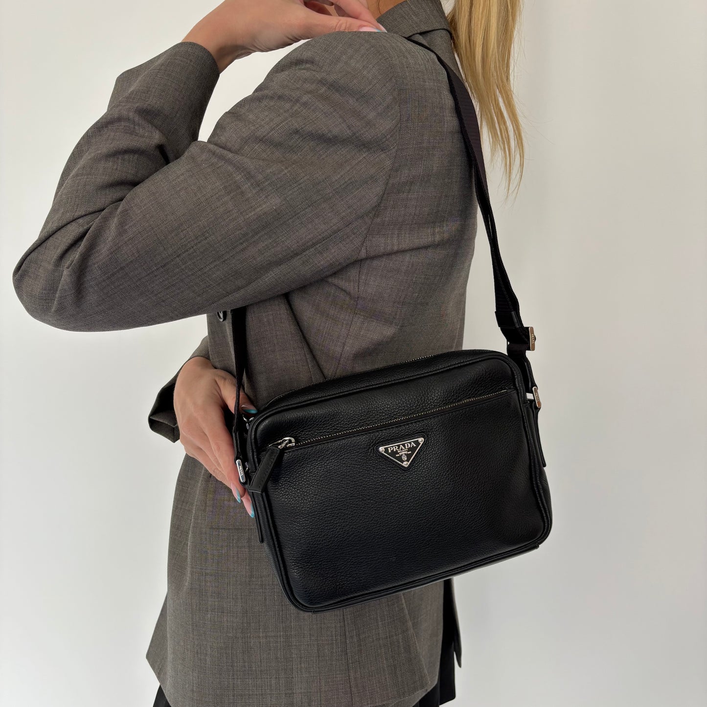 Prada Black Leather Front Pocket Messenger Bag