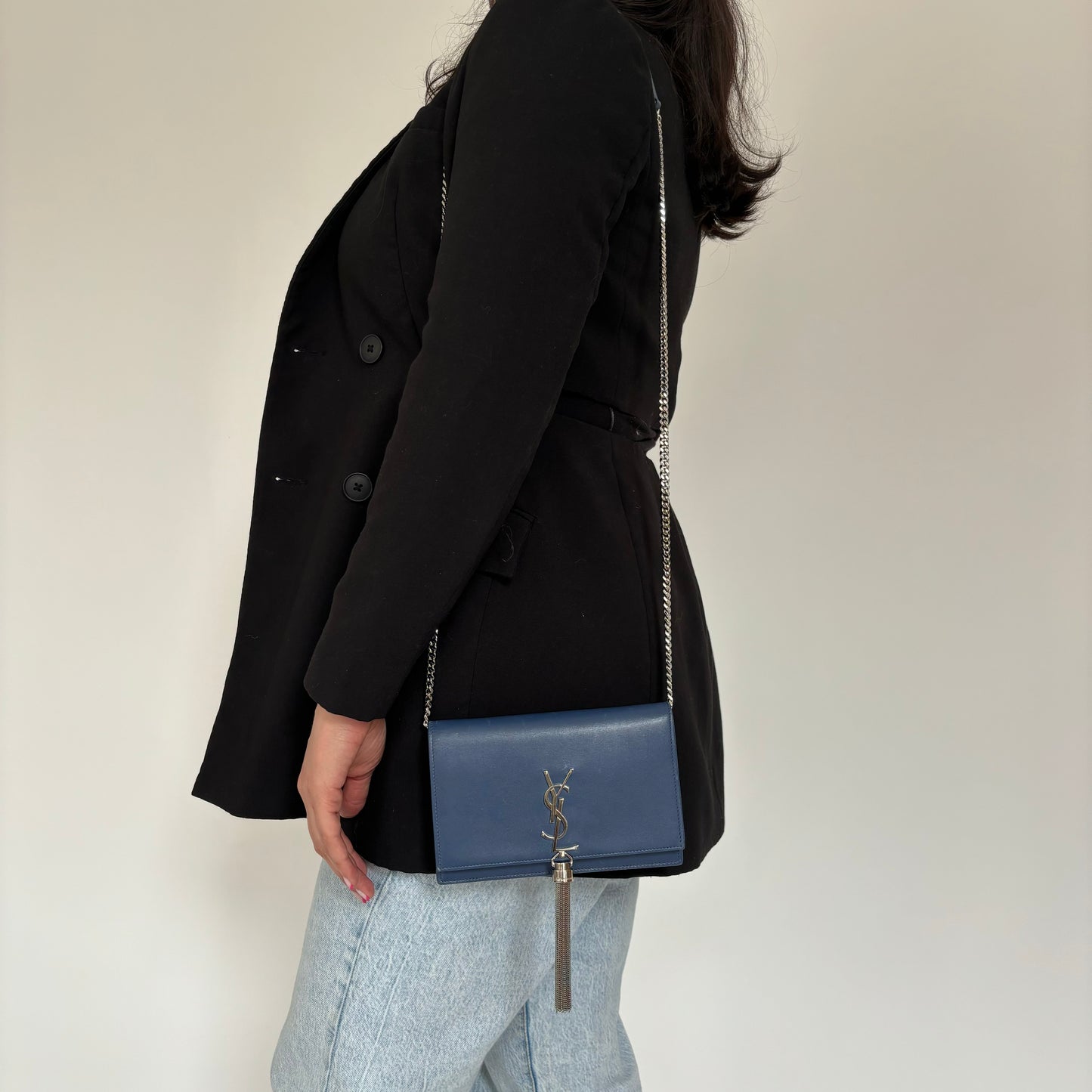 Saint Laurent Kate Blue Leather Small Tassel Bag