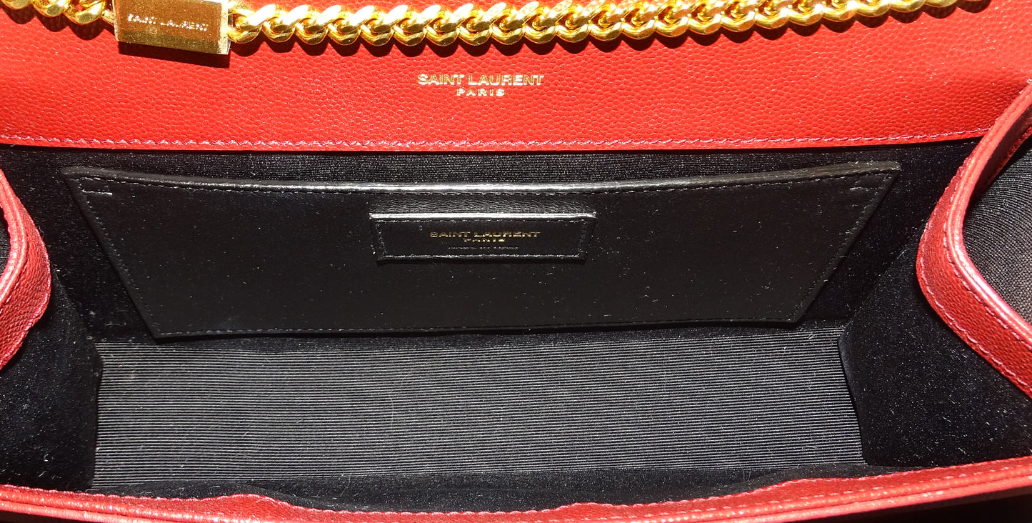 Saint Laurent Kate Burgundy In Grain De Poudre Leather
