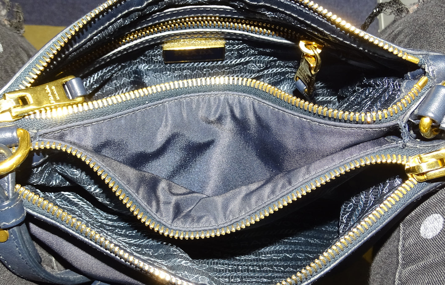 Prada Double Pouch Crossbody Bag Navy Nylon