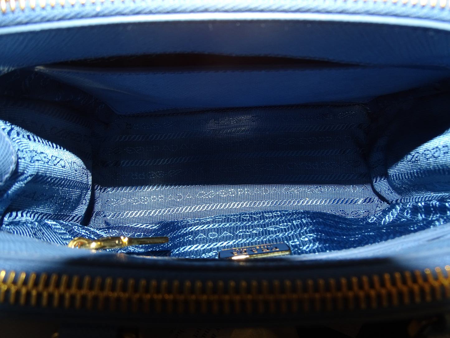 Prada Mini Galleria Saffiano Leather Onda (Blue) with Strap