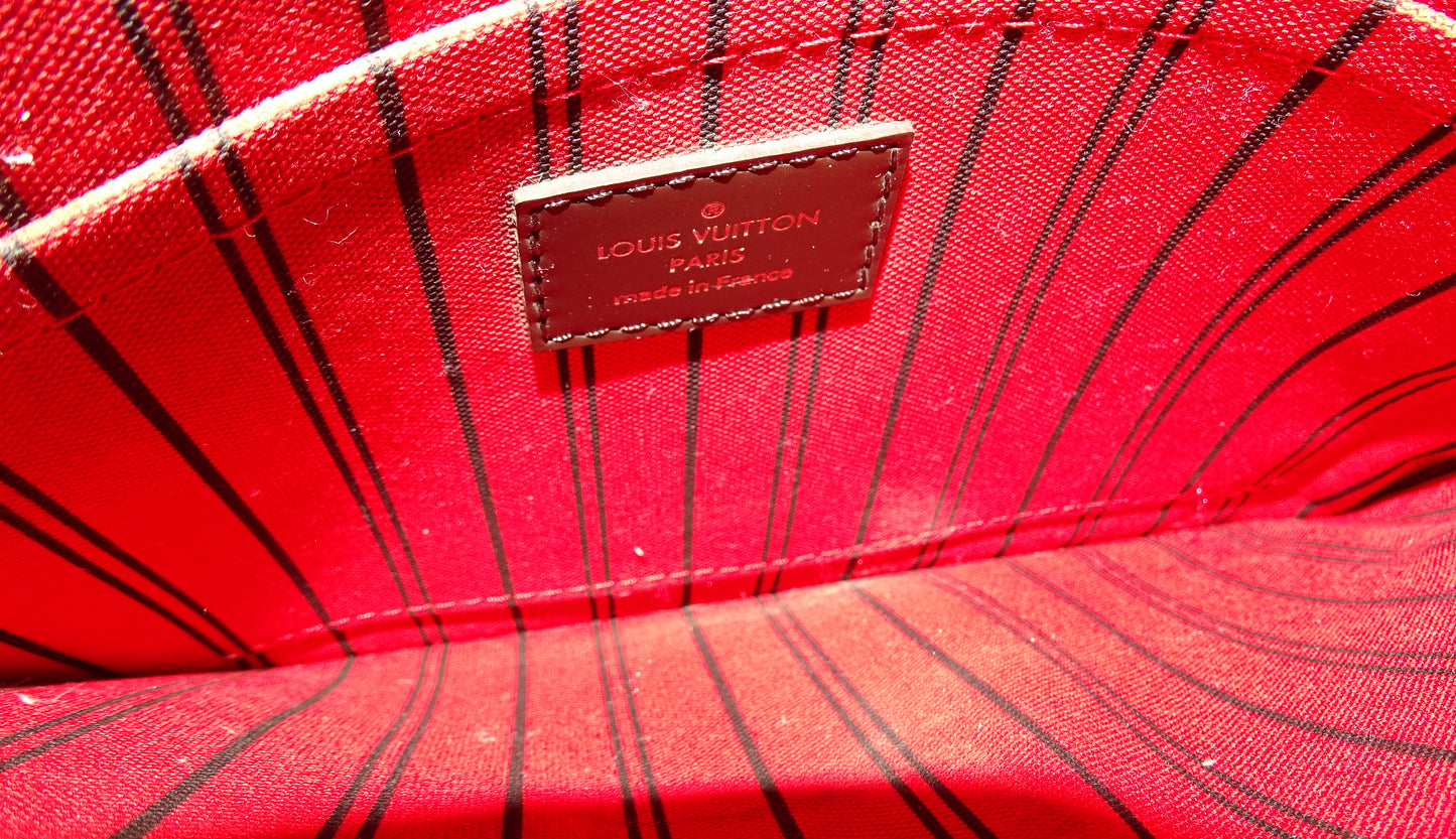 Louis Vuitton Neverfull Pochette Damier Ebene & Rouge