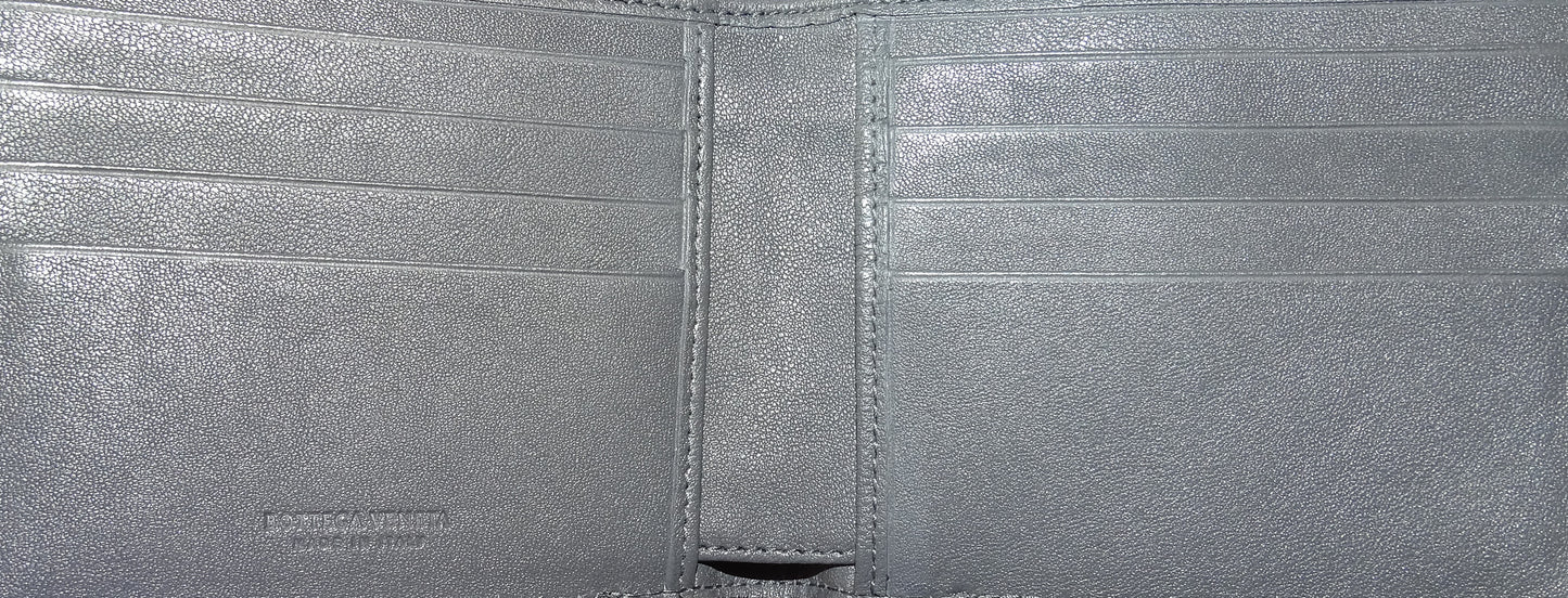 Bottega Veneta Bifold Mens Wallet In Intrecciato Black & Grey Leather