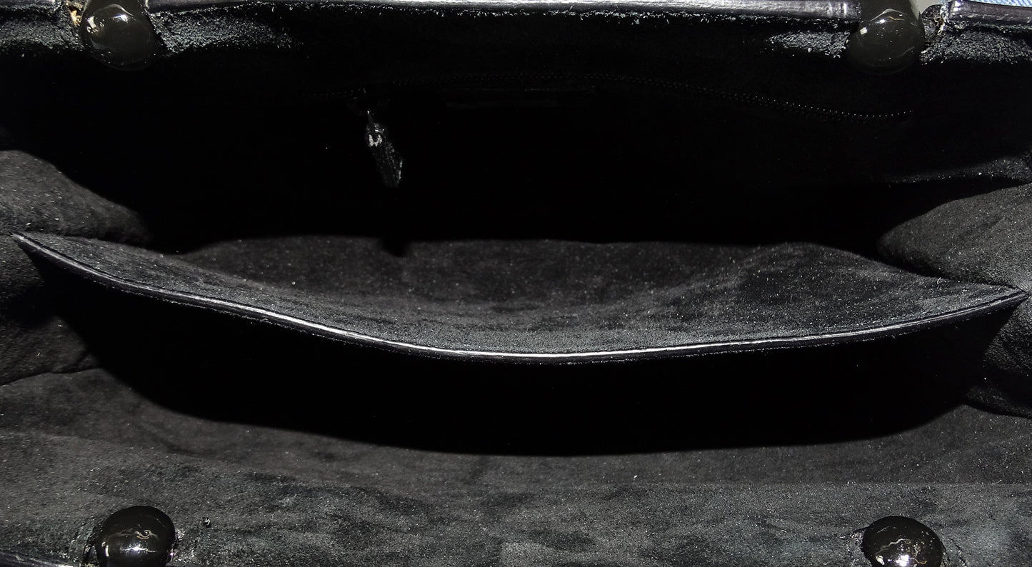 Gucci Bamboo Handle Bag All Black Patent Leather Vintage