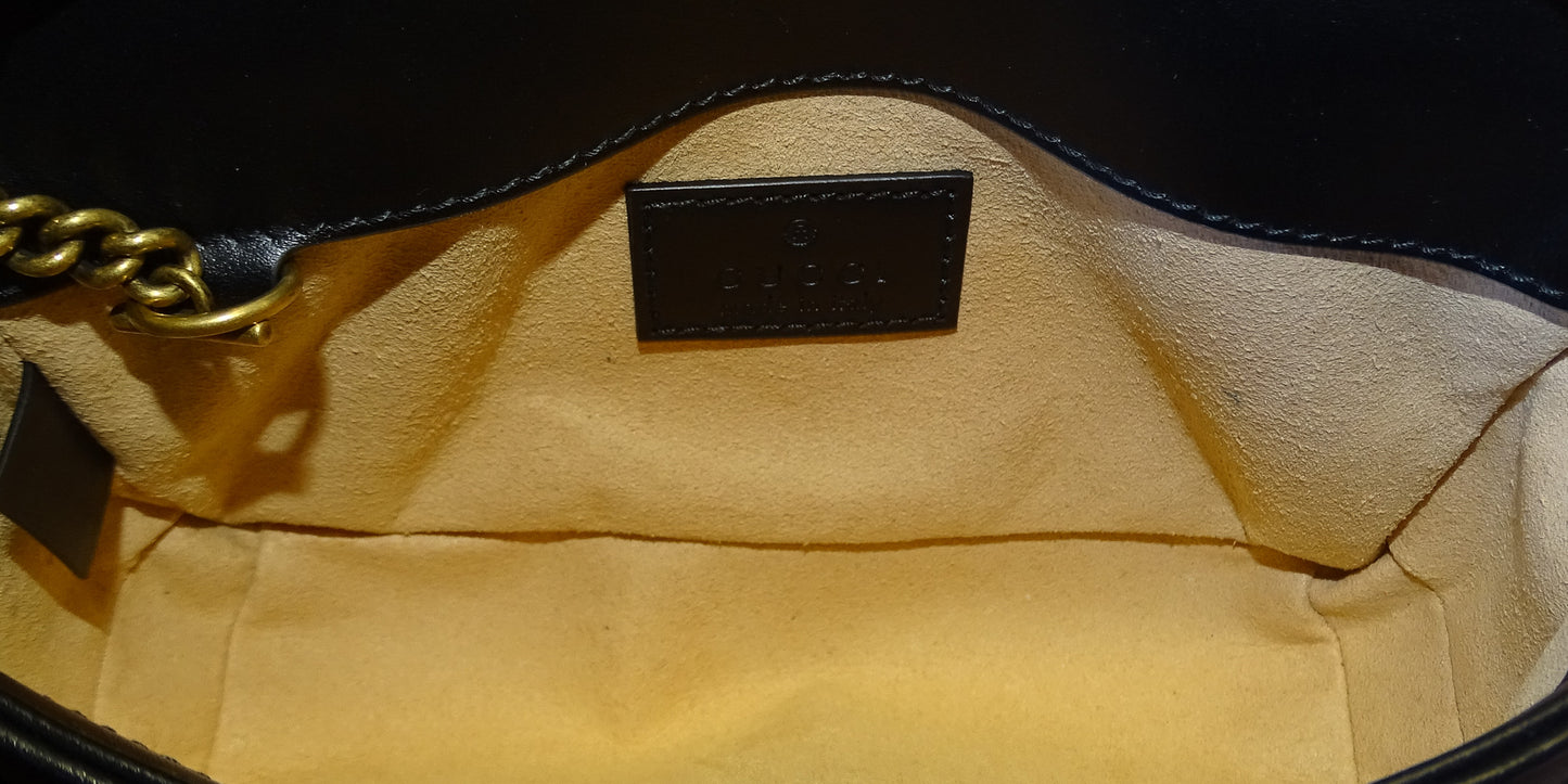 Gucci Black Leather Chevron Super Mini Marmont