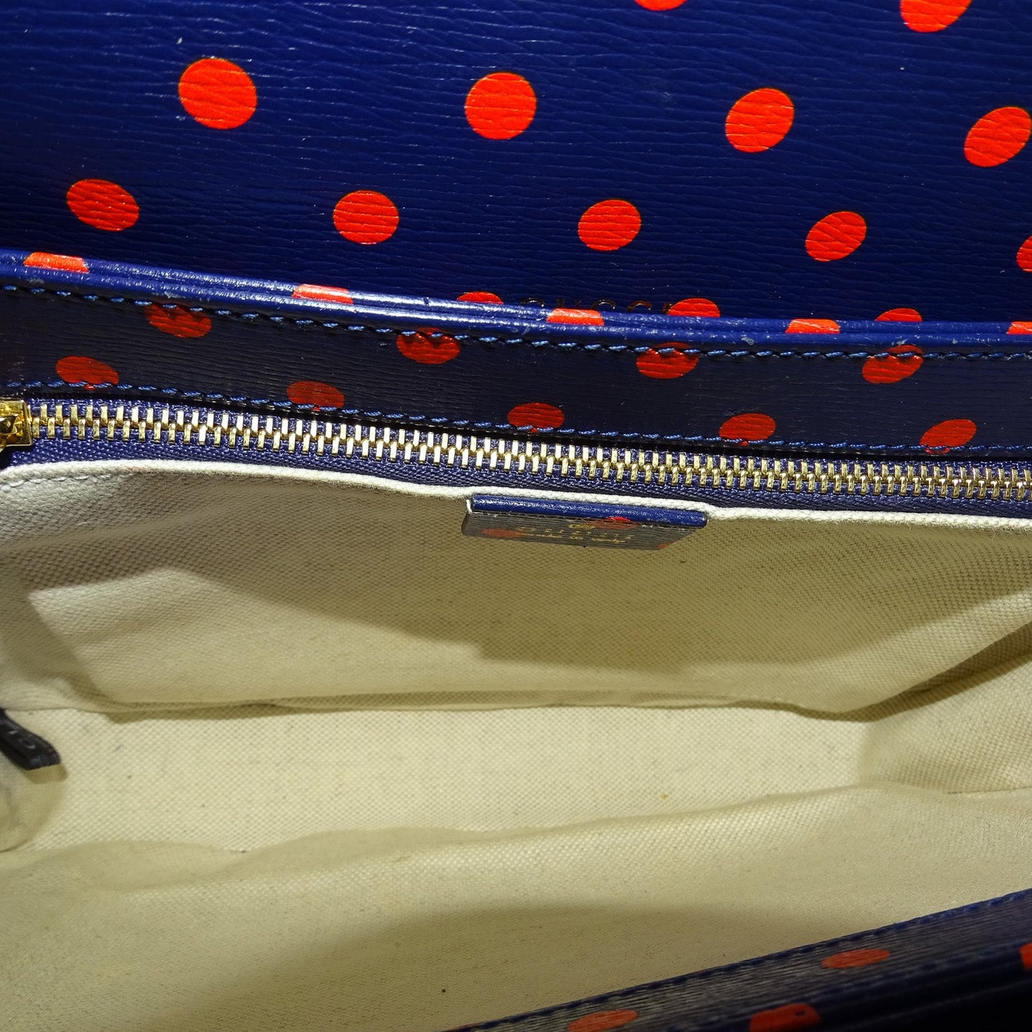 Gucci Horsebit 1955 Shanghai Shoulder Bag – Navy Polka Dot Calfskin