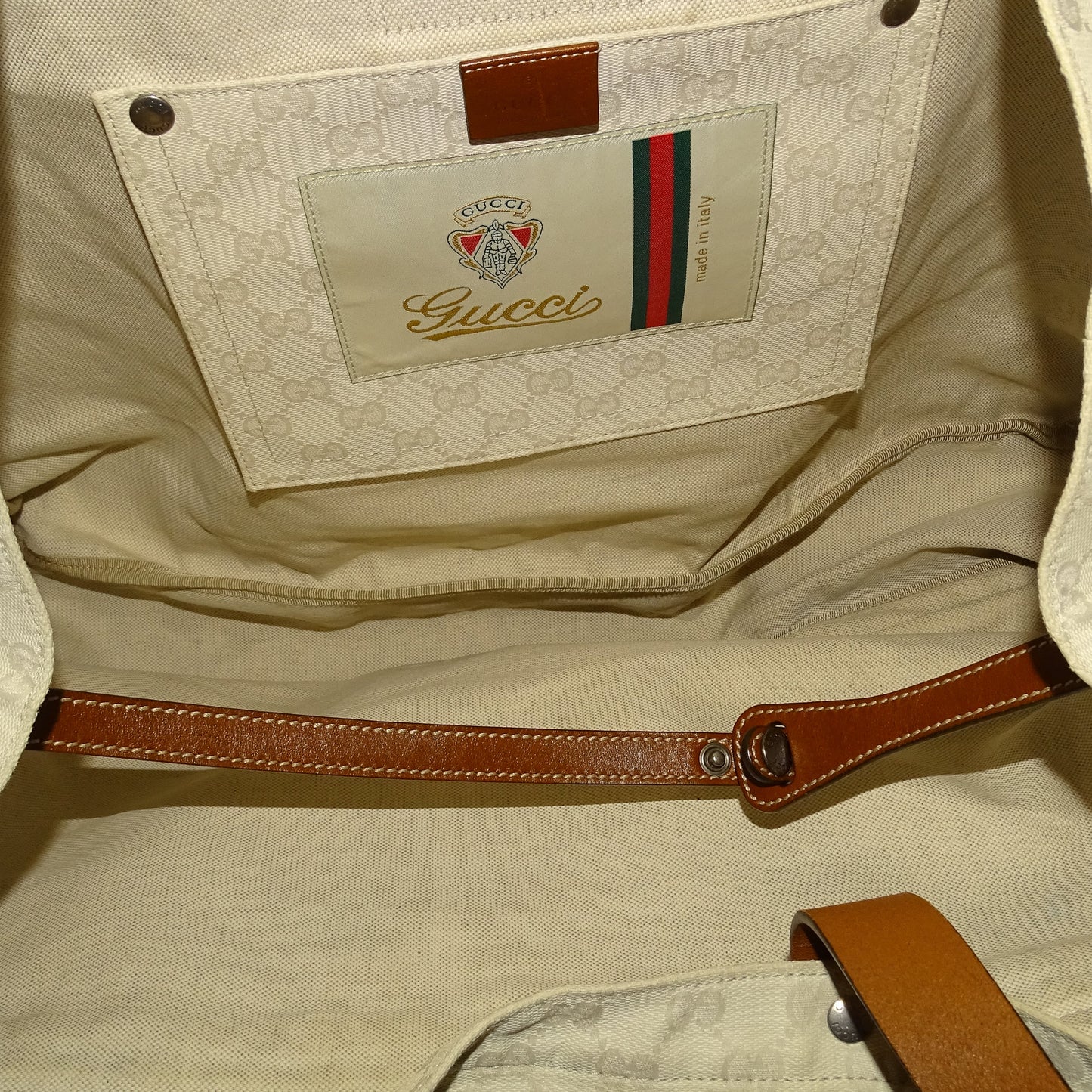 Gucci Emblem XL Shopper Tote In White GG Canvas