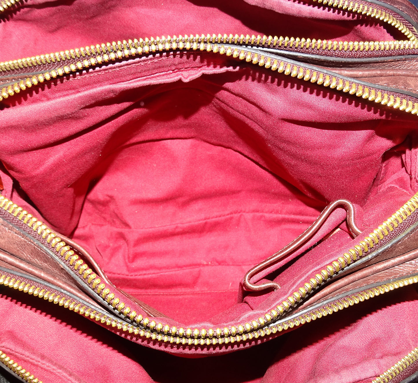 Celine Tri Pocket Vintage Messenger Triomphe Canvas and Burgundy Leather