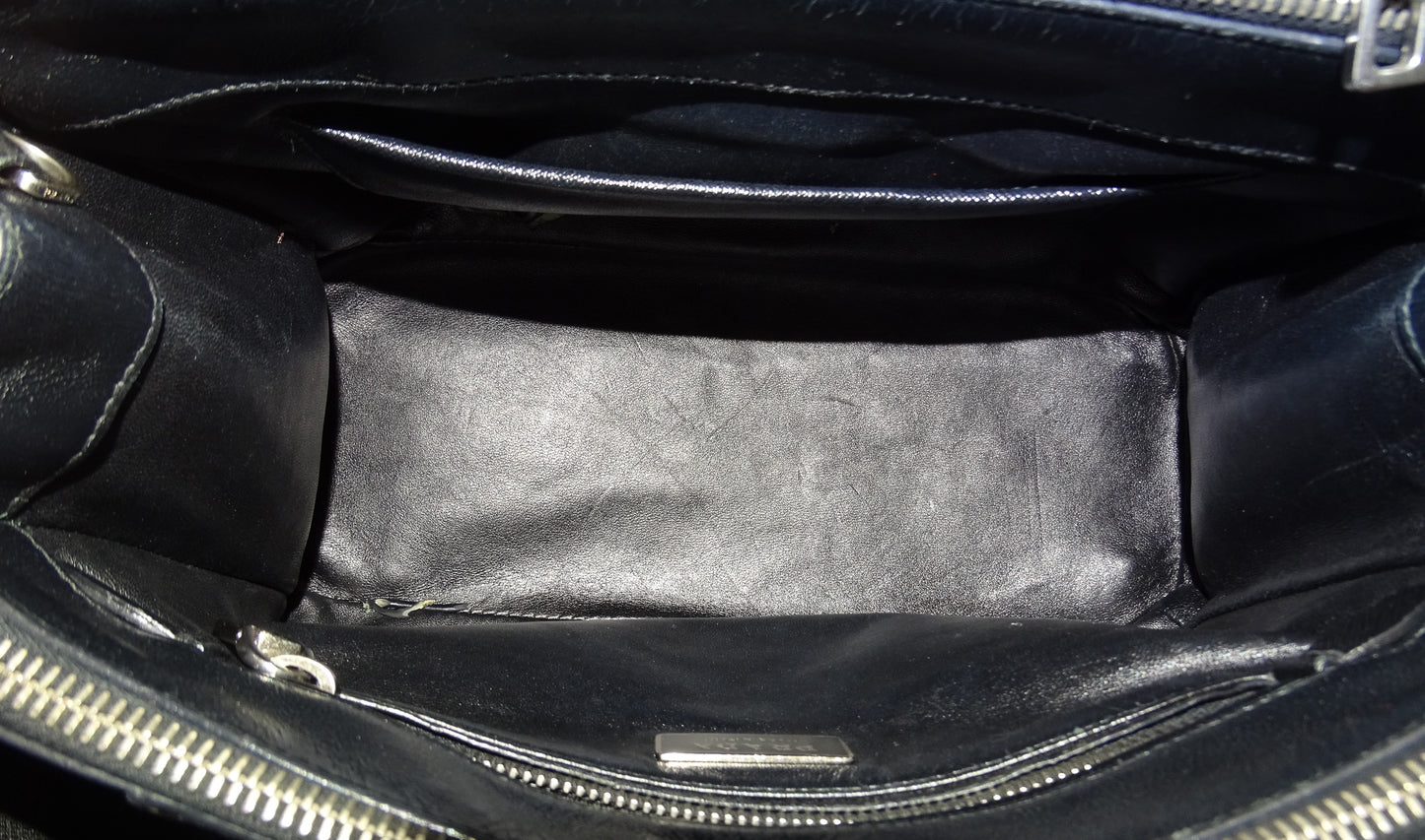 Prada Galleria Double Zip Black and White Stripe Saffiano and Calfskin