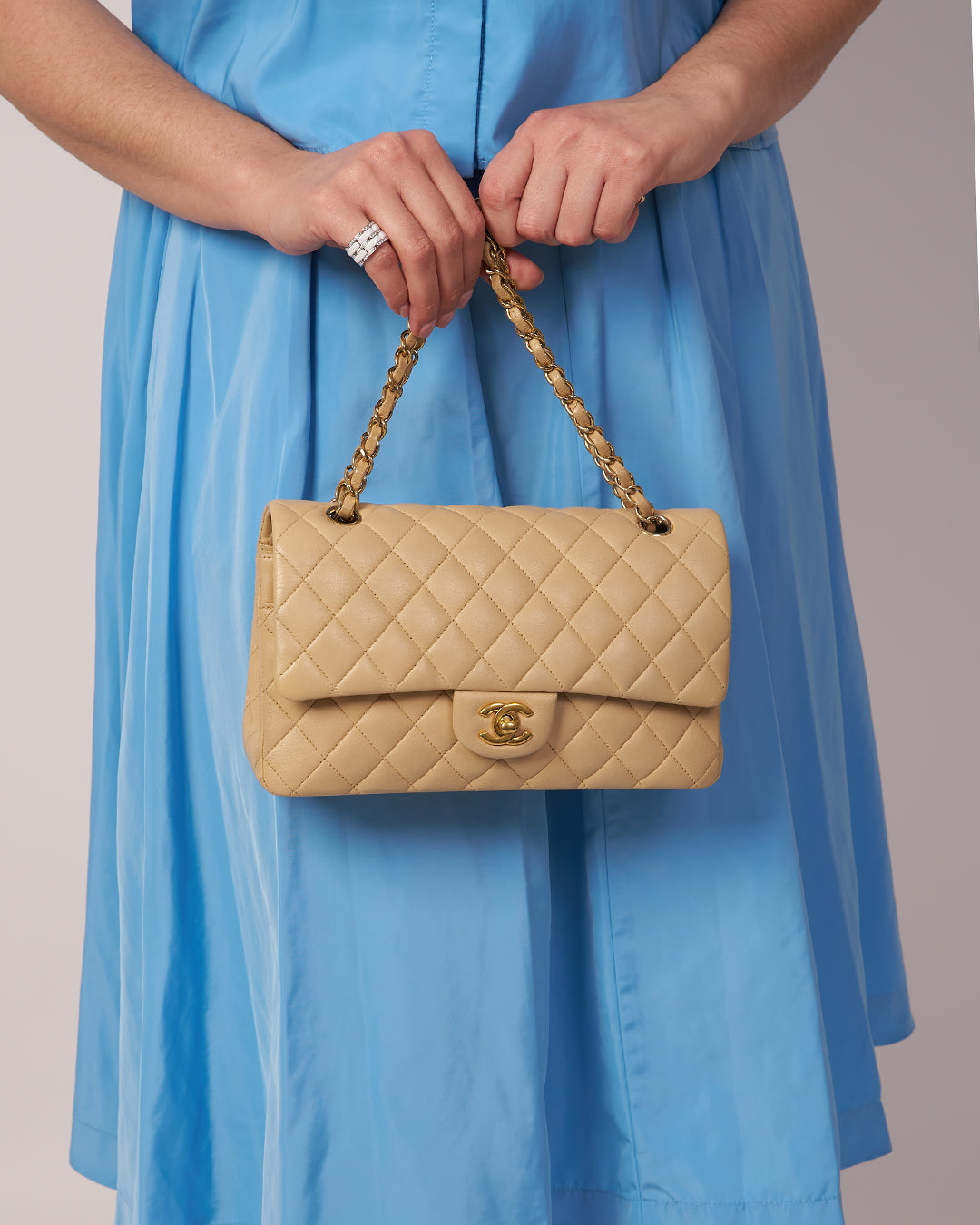 Chanel Classic Medium Double Flap Beige Leather GHW 2012