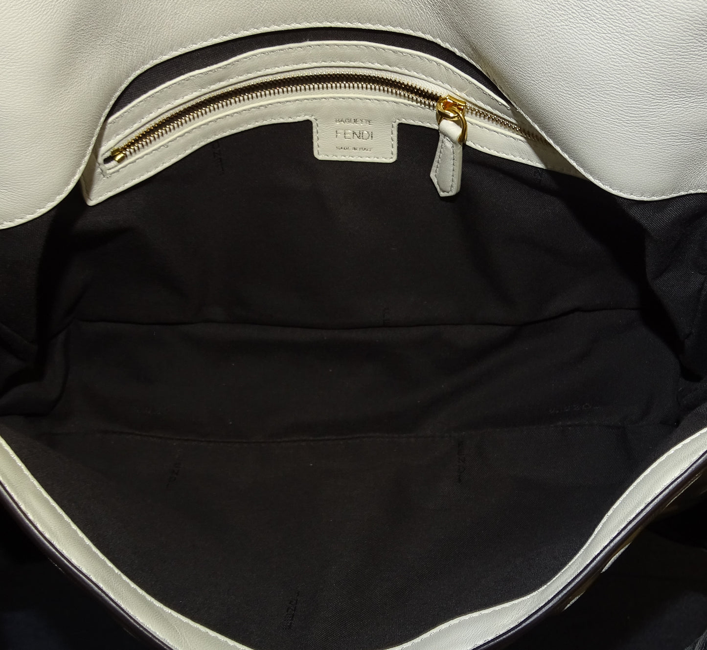 Fendi Bauette Large White Lambskin Zucca Embossed