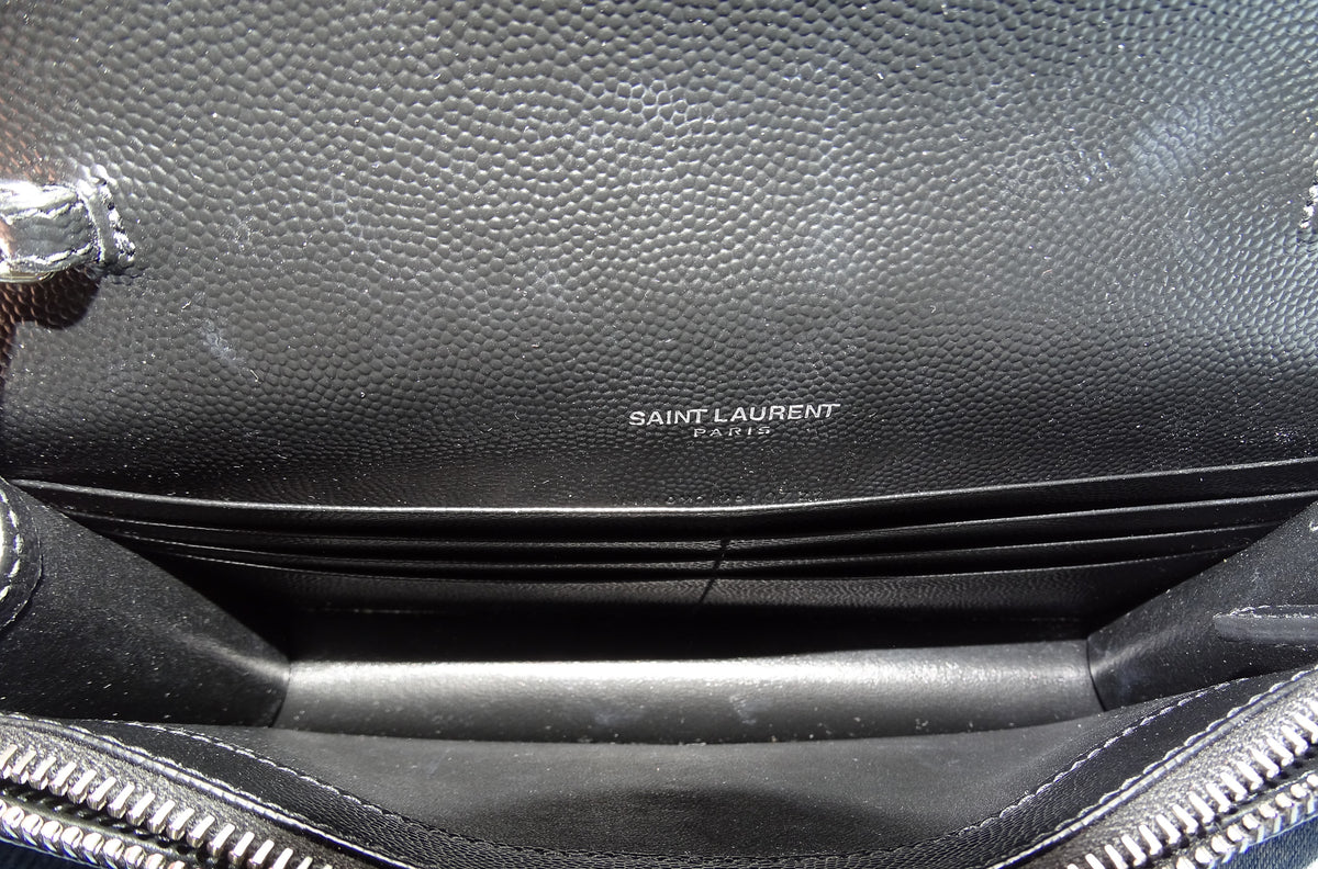 Saint Laurent Monogram Embossed Leather Chain Wallet