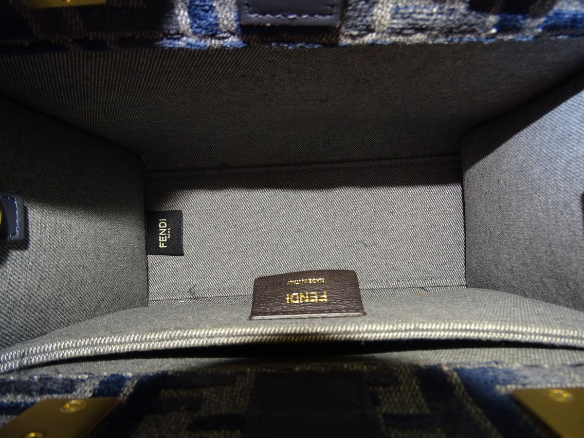 Fendi Sunshine Small Tote Navy Velour/Canvas/Leather