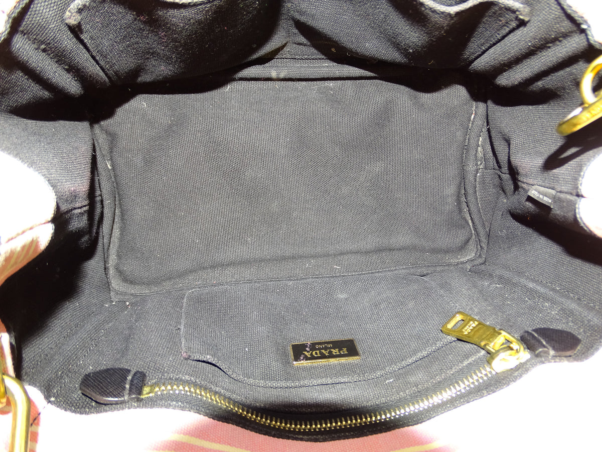 Prada Cannapa Tote Small Pink/Black/White Canvas