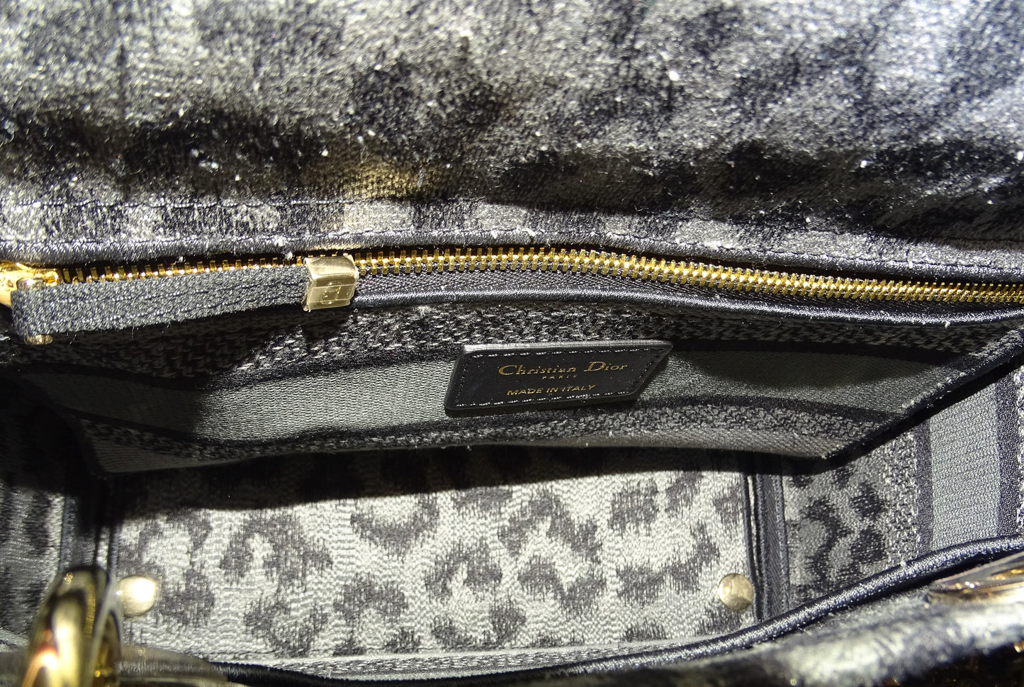 Dior Lady Dior Grey/Black Leopard Mizza Embroidered Canvas Medium D-Lite 2021