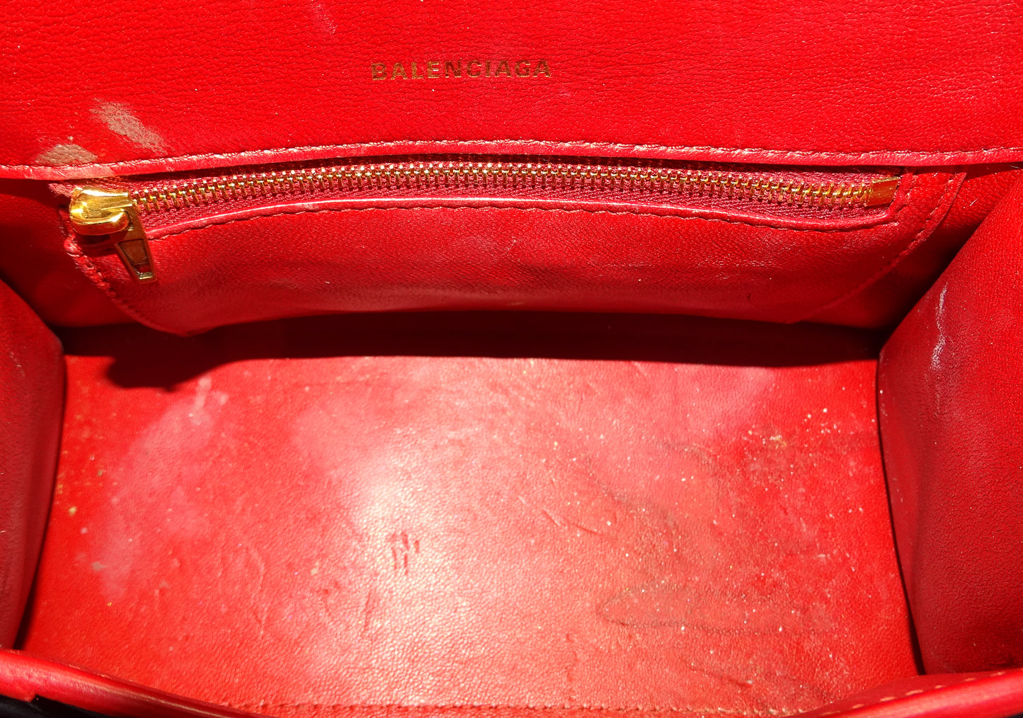 Balenciaga Red Grained Leather Small Hourglass Handbag