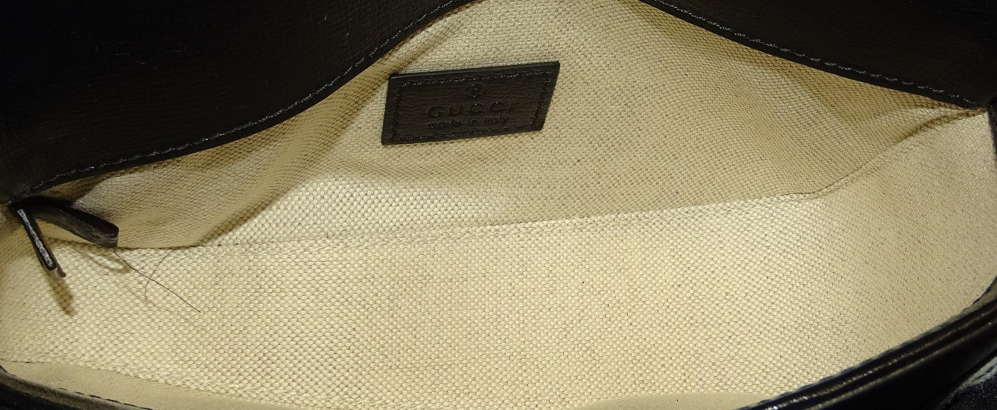 Gucci Black Leather SHW Mini Diagonal Horsebit with Chain